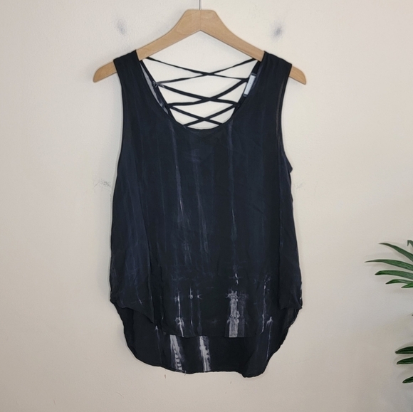 Fifty Street | Black Gray Streaked Dip Dye Tank Top with Criss Cross Back - Picture 6 of 6
